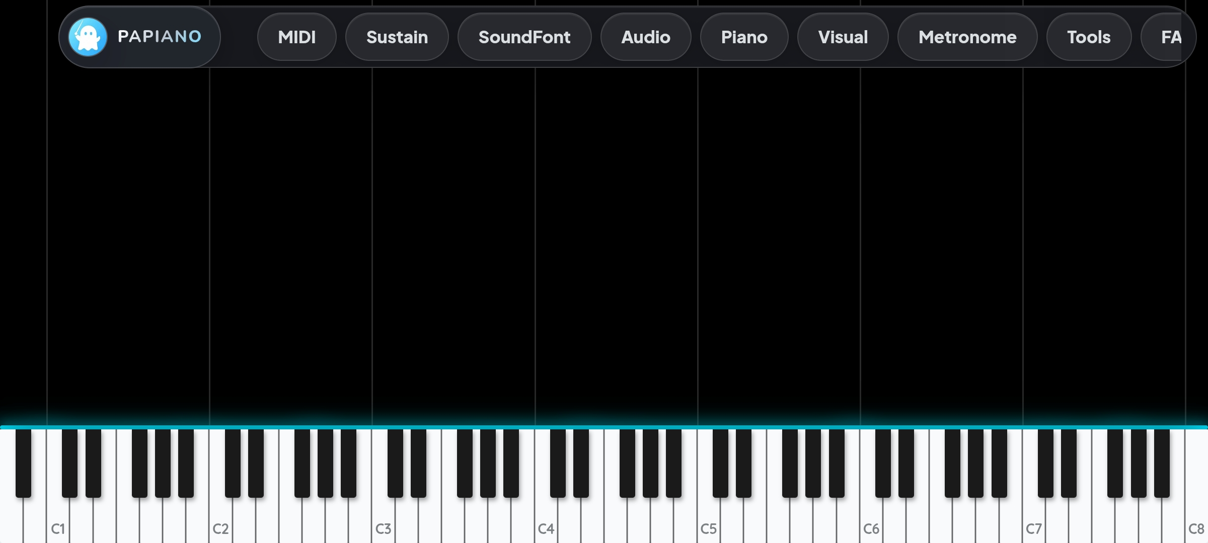 Solo mode preview: a minimal piano stage with falling notes